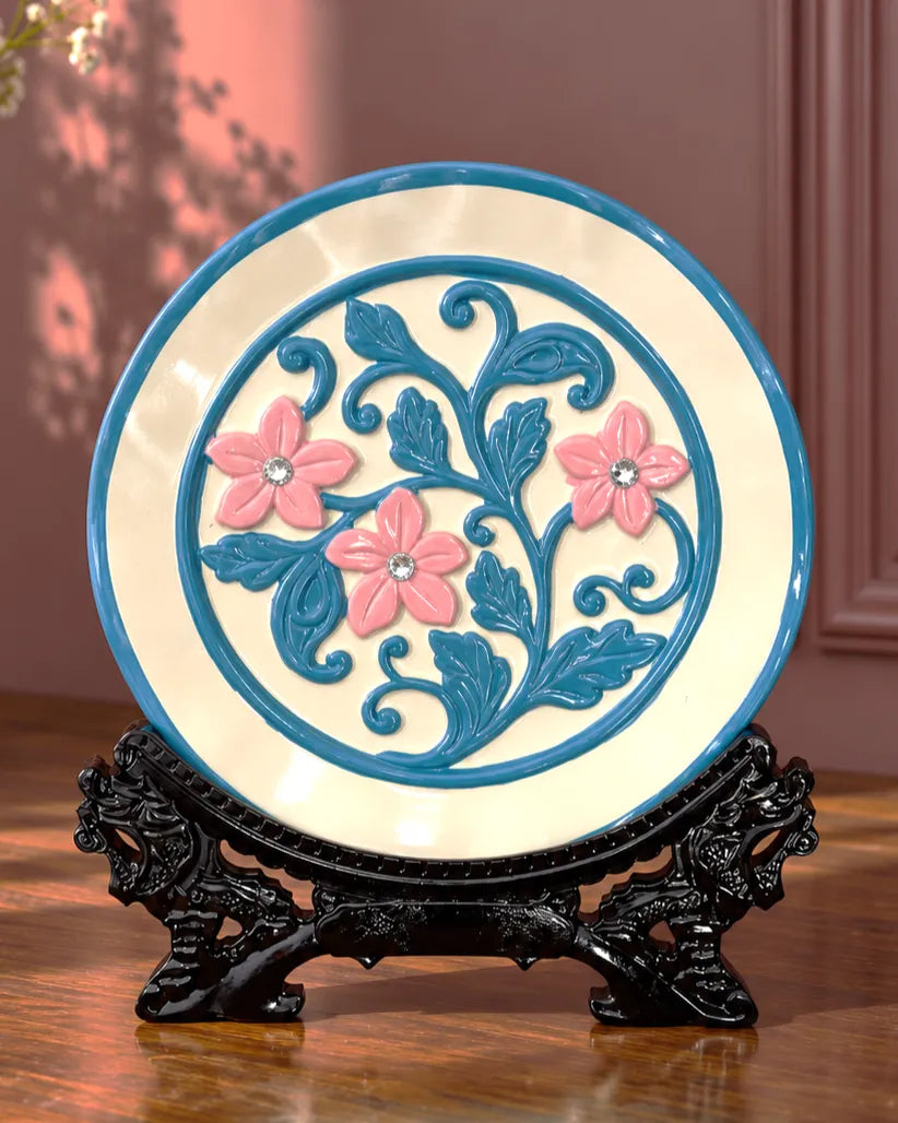 The Blooming Floral Decorative Plate - Blue