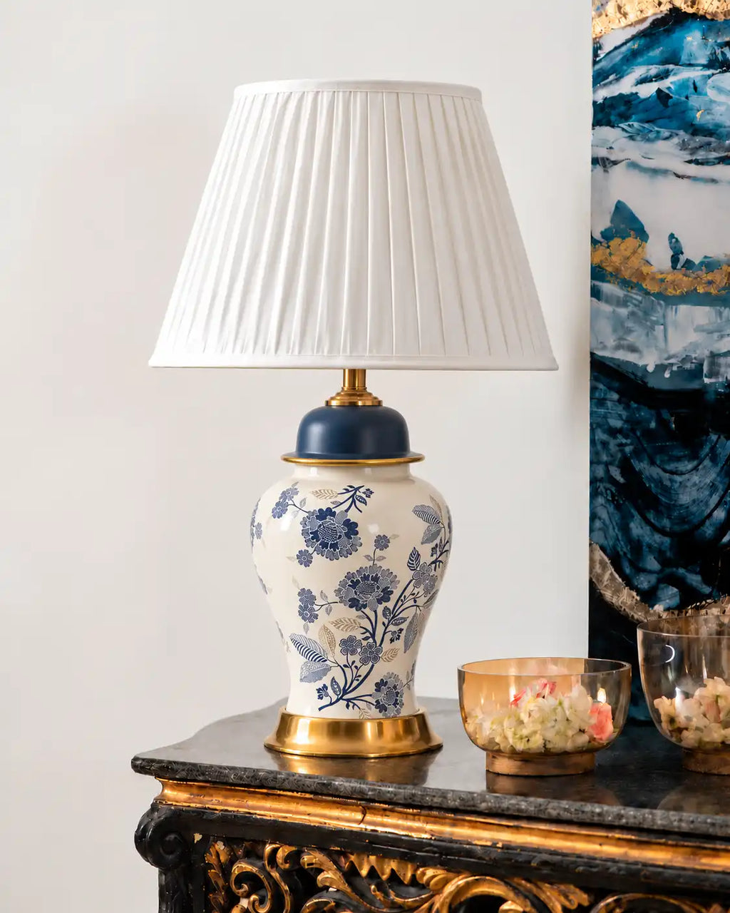 Azure Bloom Hand Painted Table Lamp