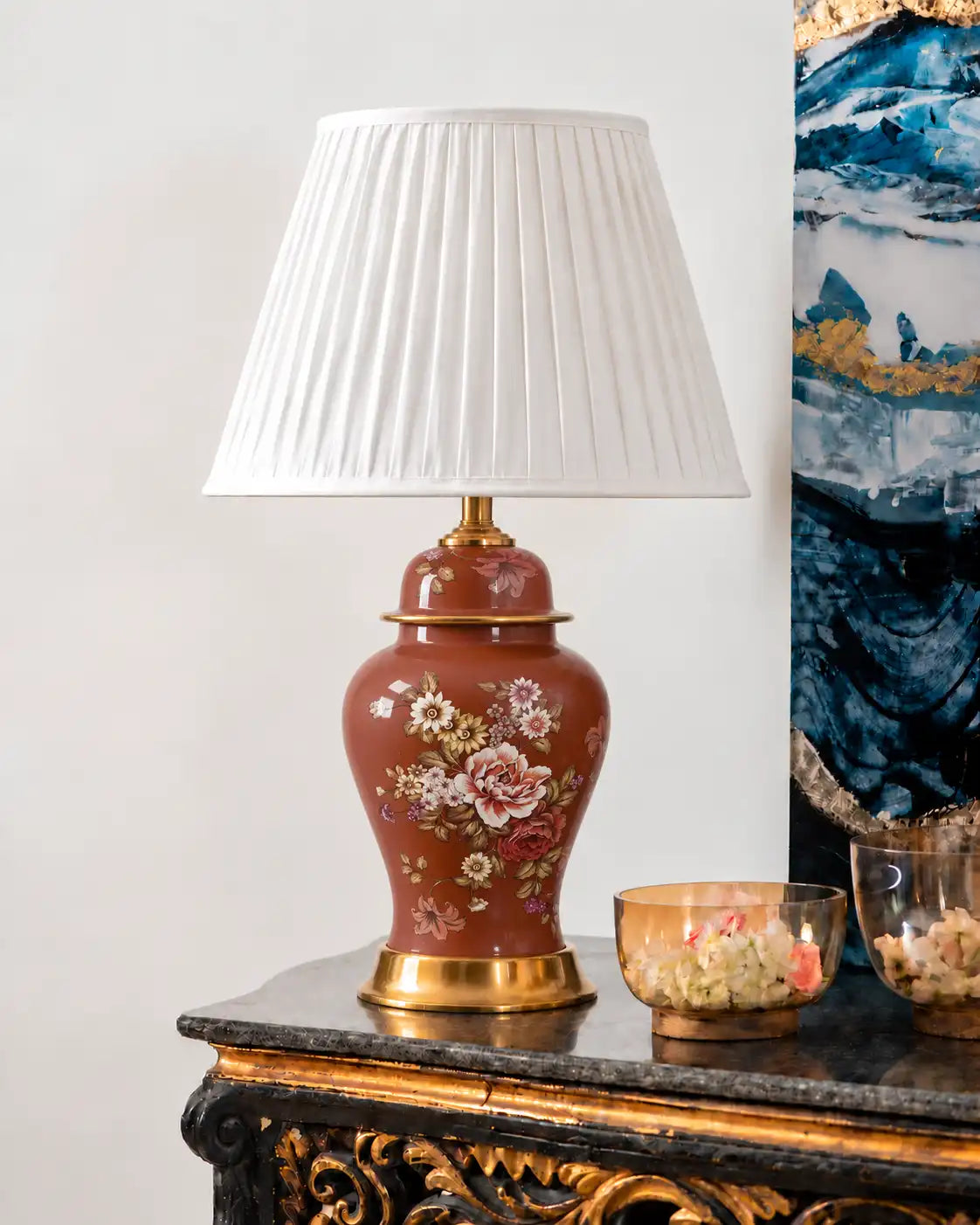 Crimson Blossom Hand Painted Table Lamp