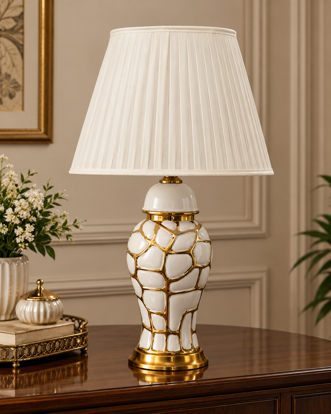 Ivory and Gold Mosaic Table Lamp