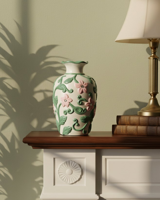 Blush Vine Vase & Decorative Plate - Set Of 3