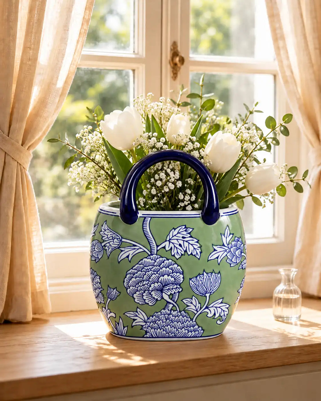 Floral Heritage Handled Vase - Green