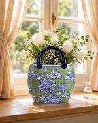 Floral Heritage Handled Vase - Green