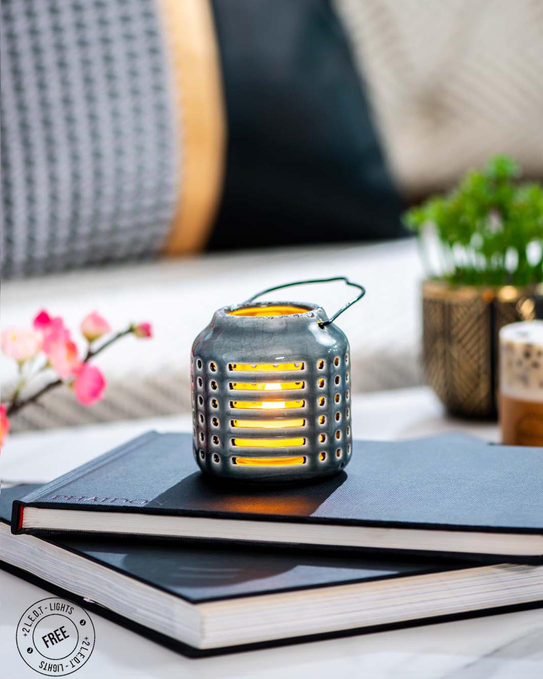 Lantern Tea-Light Holder - Grey