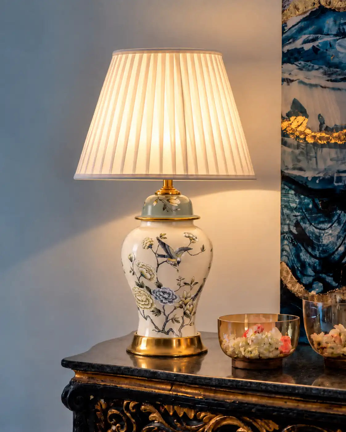 Blossom & Crane Hand Painted Table Lamp