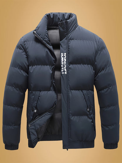 Men's Black Puffer Jacket – Padded Winter Coat with Stand Collar