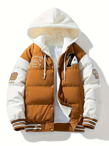 Men's Brown &amp; Cream Hooded Puffer Jacket – Winter Streetwear