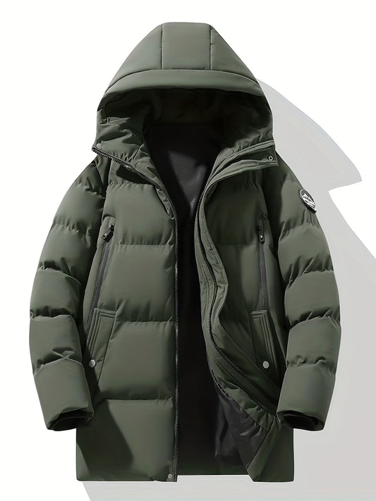 Men's Olive Green Hooded Puffer Jacket – Winter Casual Wear