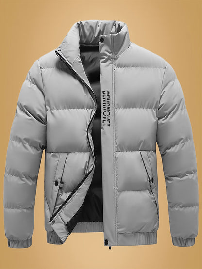 Men's Black Puffer Jacket – Padded Winter Coat with Stand Collar