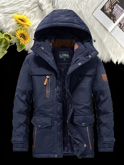 Men's Navy Blue Hooded Winter Jacket