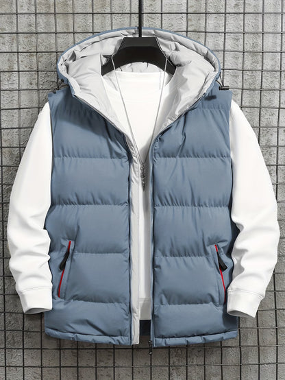 Light Grey Hooded Puffer Vest – Sleeveless Quilted Winter Jacket
