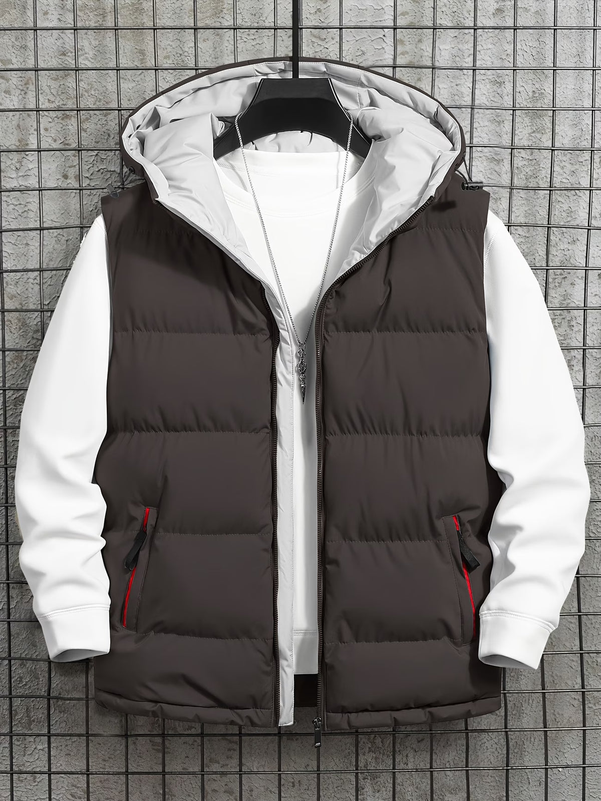 Light Grey Hooded Puffer Vest – Sleeveless Quilted Winter Jacket
