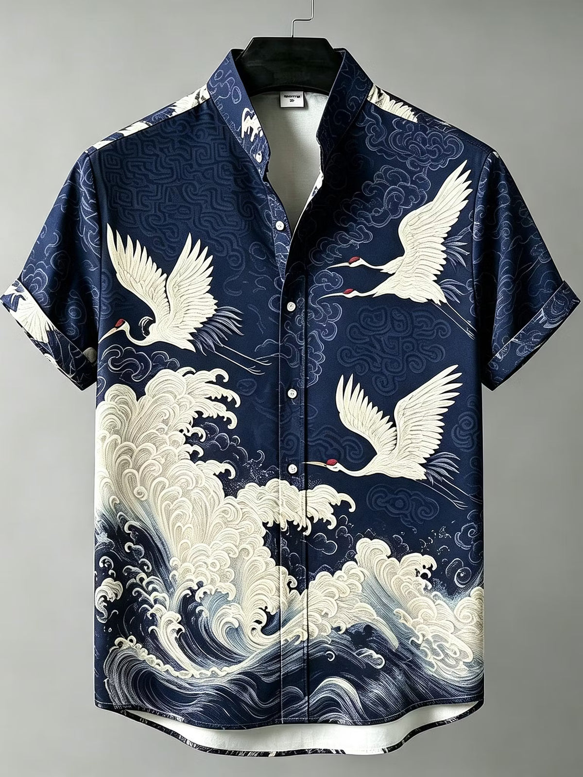 Men's Short Sleeve Shirt – Crane & Wave Print, Button-Up