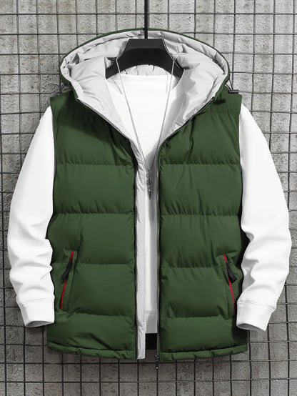 Light Grey Hooded Puffer Vest – Sleeveless Quilted Winter Jacket